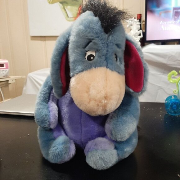 Disney Store Eeyore Plush Stuffed Animal Toy Blue 10" With Pink Bow On Tail - Picture 1 of 5
